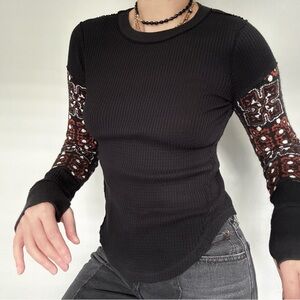 Free People Nikki Layering Bandana Patchwork Thermal Top